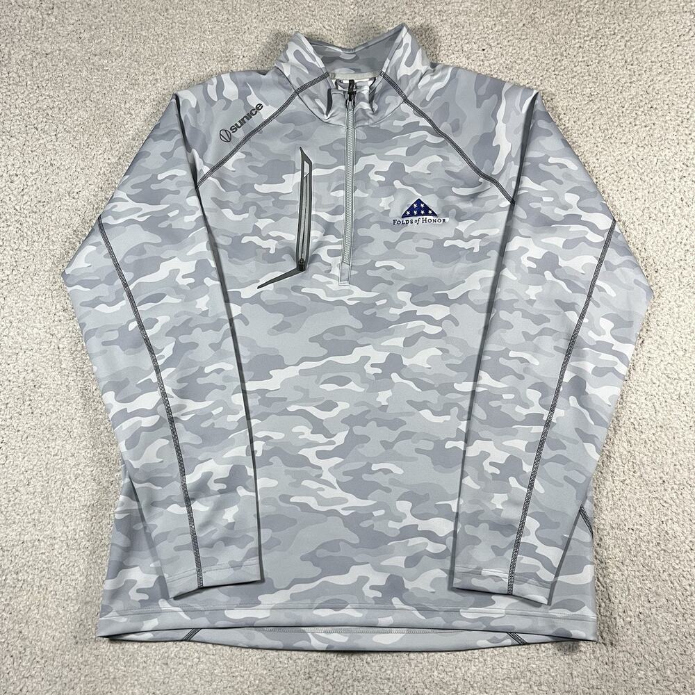 Sunice 1/4 Zip Pullover Mens XL Gray Camo Folds Of Honor Golf Performance